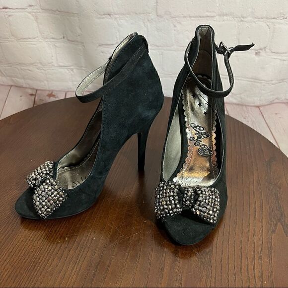 7 NAUGHTY MONKEY suede ankle wrap peep toe heels - Picture 7 of 11